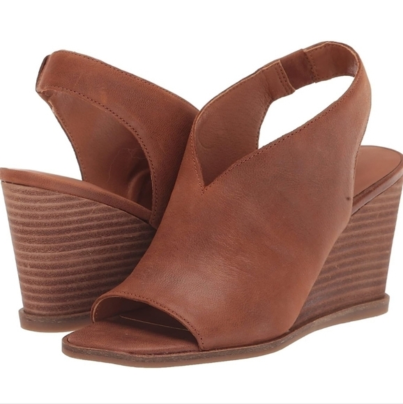 NEW Lucky Brand Womens Lordyn Open Toe Leather Wedge Ankle Shoes sz 10 - Picture 1 of 13